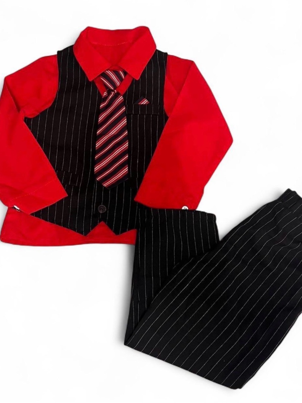 Indie Dapper Boys Red & Pinstripe 4pc Formal Suit Set